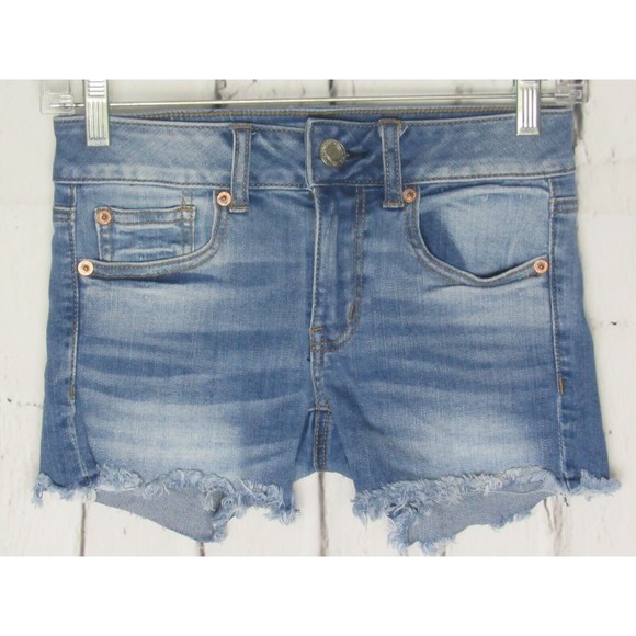 American Eagle Outfitters Pants - American Eagle Jean Shorts Size 00 Blue MIDI Cut Off Blasted Denim